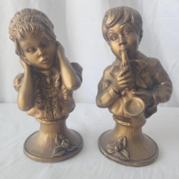 Vintage Set of 2 Boy Girl Music Theme Statues By J. Kendrick 1971 9.5 x 5 inches - Picture 1 of 12